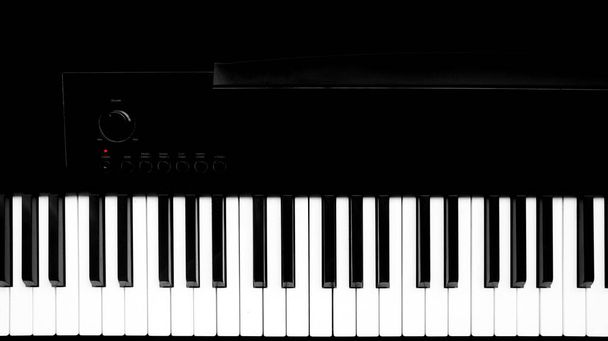 Electric piano keyboard black and white art top view - Φωτογραφία, εικόνα