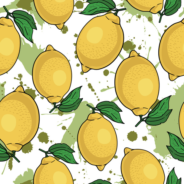Seamless pattern with yellow lemons - Vector, Image