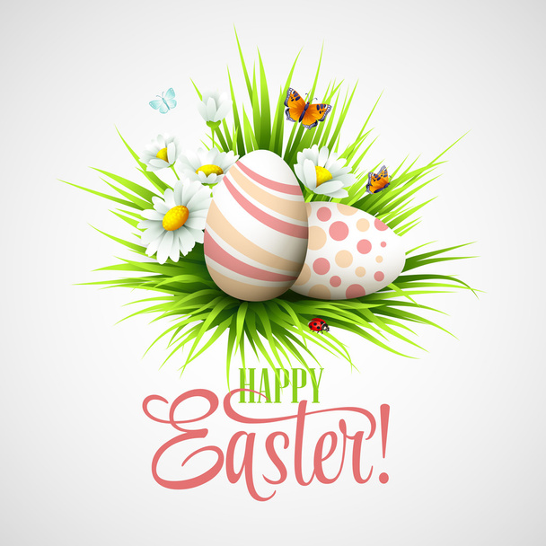 Easter card with eggs and flowers. Vector illustration - Vector, Image