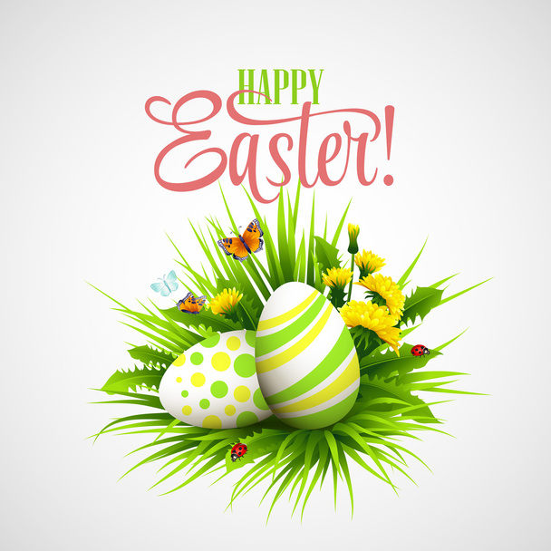 Easter card with eggs and flowers. Vector illustration - Vector, Image