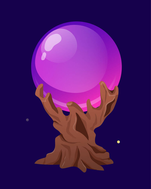 Witch crystal balls concept. Witchcraft and sorcery, inventory of clairvoyant and fortune teller. Mysticism and esotericism. Cartoon flat vector illustration isolated on starry background - Vector, Image