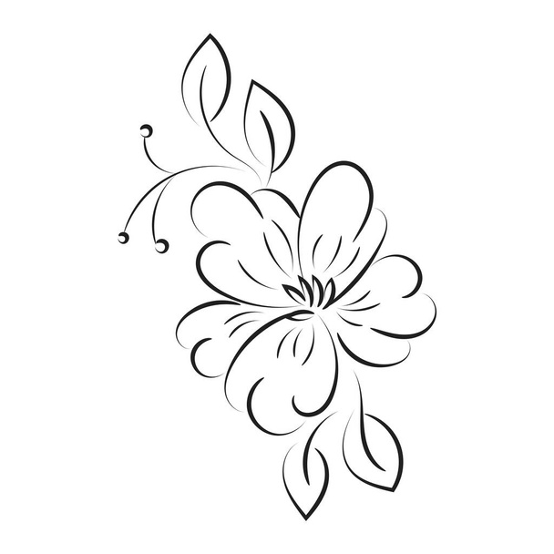 Flowers and leaves outline for print. Bouquet of hand-drawn spring flowers and plants - Vettoriali, immagini