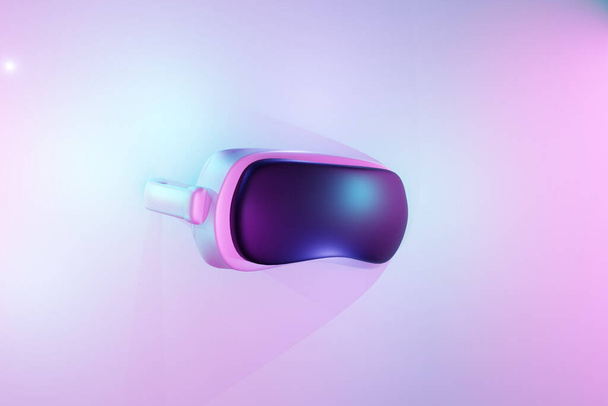 3Dライトブルーとピンクの背景にVRメガネのレンダリング。イラスト未来技術仮想現実コンセプト. - 写真・画像