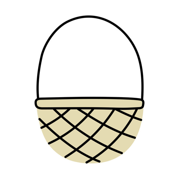 空の手を丸めてバスケットを描いた。ウィッカーピクニックバスケット。シンプルなフラットベクトルイラスト - ベクター画像