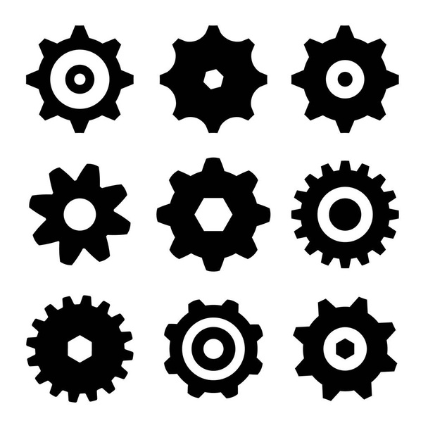 Cogs - engrenages réglés. Icônes vectorielles de rouage noir et symboles d'engrenage isolés sur fond blanc. - Vecteur, image