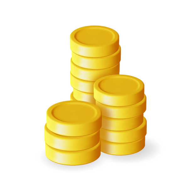 3D Stack of Gold Coins Icon Isolated. Pile of American Dollar Coin Render. Empty Golden Money Sign. Growth, Income, Savings, Investment. Symbol of Wealth. Business Success. Vector Illustration - Vector, imagen