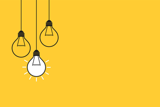 bright idea light bulbs different on yellow for background. creative idea and leadership concept. vector illustration in flat style modern design. copy space for text input. - Vektor, Bild