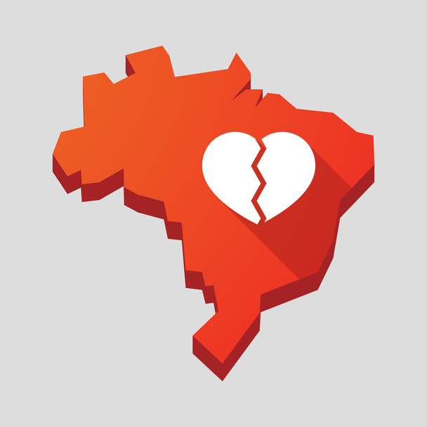 Red Brazilië kaart met een gebroken hart  - Vector, afbeelding