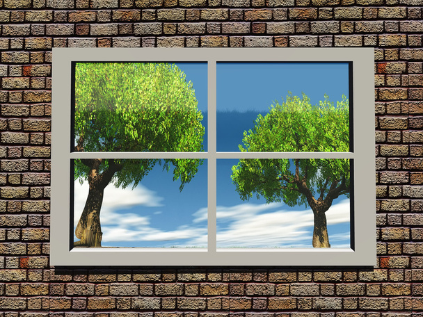 Árvores e natureza pela janela
 - Foto, Imagem