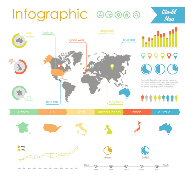 World map and information graphics - Vector, afbeelding