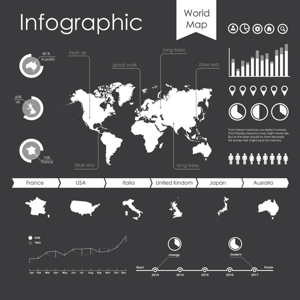 World map and information graphics - Vektör, Görsel