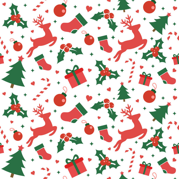 Seamless Pattern with Christmas Ornament, Vector illustration for Happy New Year and Merry Christmas Background Wallpaper - Vector, imagen