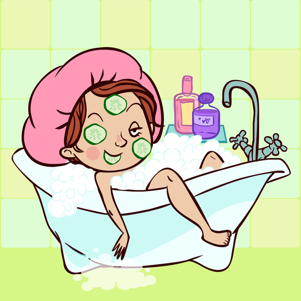 söpö sarjakuva tyttö kylpyammeessa.Vektori kuvitus
 - Vektori, kuva
