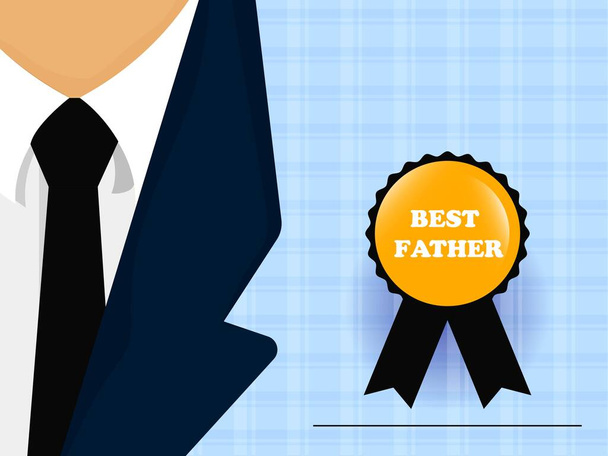 Best Father Award Presenting Banner Design with Badge Ribbon and Formal Suit. - ベクター画像