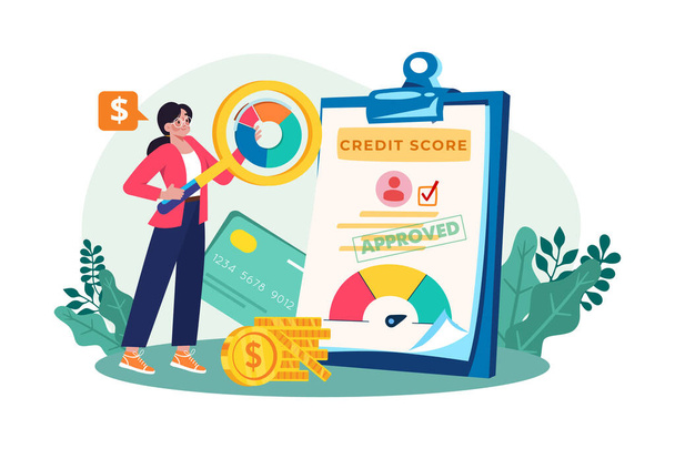 Kreditanalyst bewertet Kreditwürdigkeit von Privatpersonen und Unternehmen. - Vektor, Bild