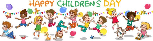 Template For Happy Children's Day cartoon vector - Διάνυσμα, εικόνα