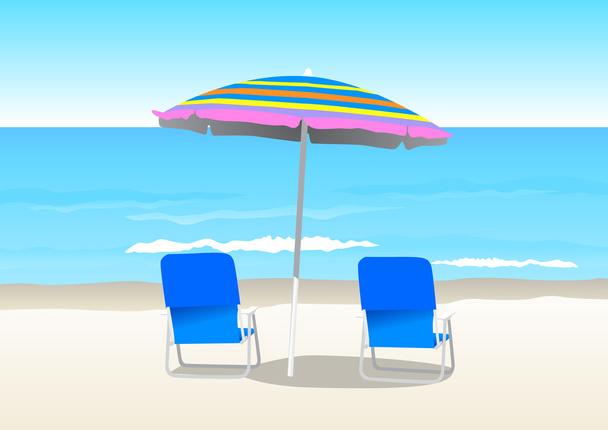 Sillas de playa y sombrilla
 - Vector, imagen