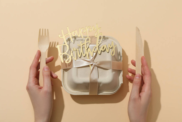 Concept of congratulation and celebration with bento cake in box - Zdjęcie, obraz