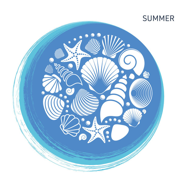 Simple vector vintage summer card with sea shells - Vector, afbeelding