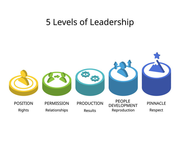 5. Szintek vezetői pozíció, Engedély, Termelés, Emberek Fejlesztési és Pinnacle - Vektor, kép