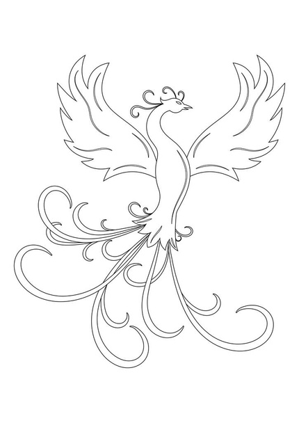 "Black and White Phoenix Bird Vector Illustration". Раскраска птички Феникс - Вектор,изображение