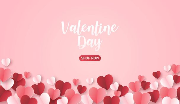 valentine's day with heart paper cut on pink background.  Vector illustration paper craft style. love for happy valentine greeting card. copy space for text. - Vector, Image