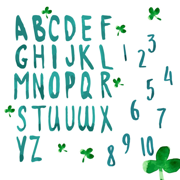 Φύλλα πράσινο αλφάβητο με το τριφύλλι - Διάνυσμα, εικόνα