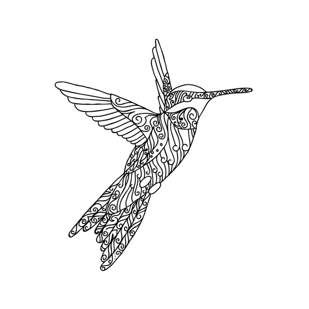 Black lace hand drawn doodle of colibri - Διάνυσμα, εικόνα