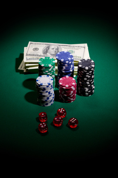 Gambling chips dollars and dices - Φωτογραφία, εικόνα