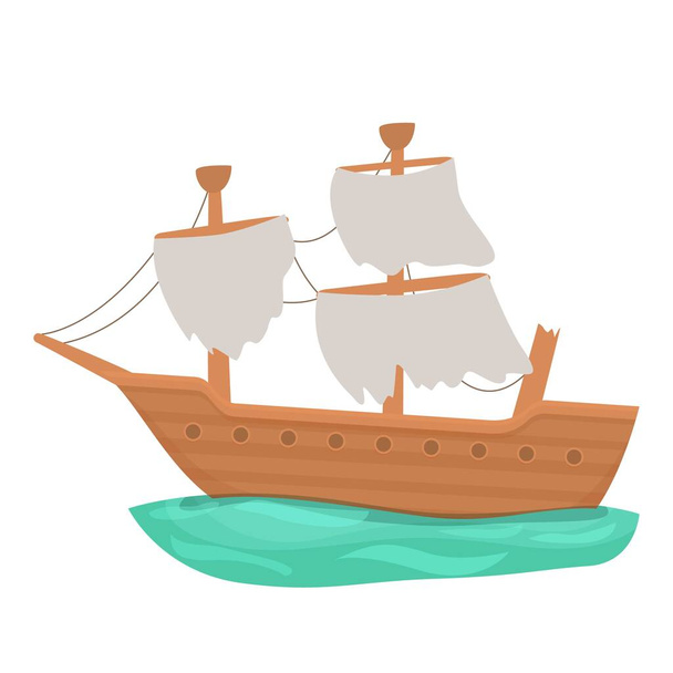 Πλοίο εικονίδιο φορέα κινουμένων σχεδίων. Παλιό ναυάγιο. Πειρατικό σκάφος - Διάνυσμα, εικόνα