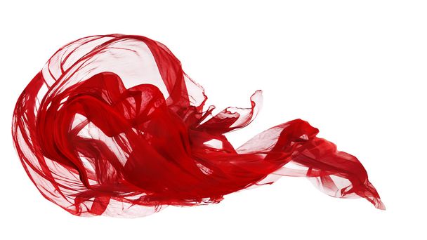 Red Cloth Isolated Over White Background, Fabric Freeze Motion, Abstract Waving Flying Silk Textil - Φωτογραφία, εικόνα