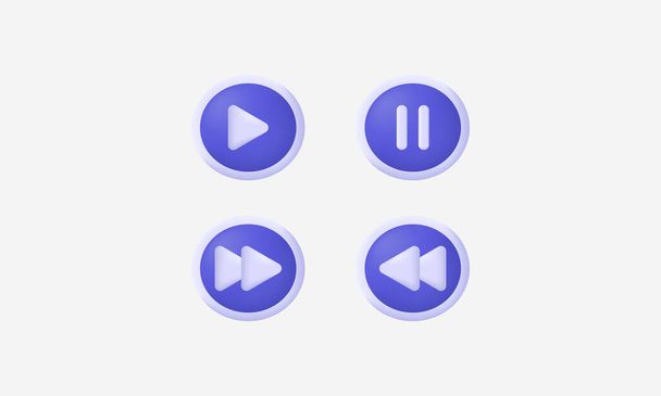 illustration creative purple play pause stop buttons music icon 3d vector modern isolated on background - Vector, Image