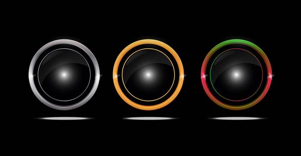 Blank dark button round and glossy. web button with shadow and reflection on black color - Vector, Image