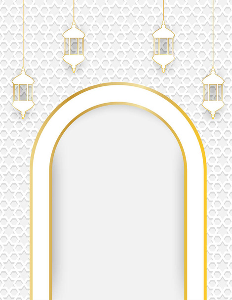 Ramadan Mubarak tło. Projekt w kształcie latarni białe tło. Wektor. - Wektor, obraz
