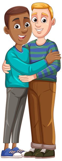 LGBT Gay Couple Different Races illustration - Vector, afbeelding