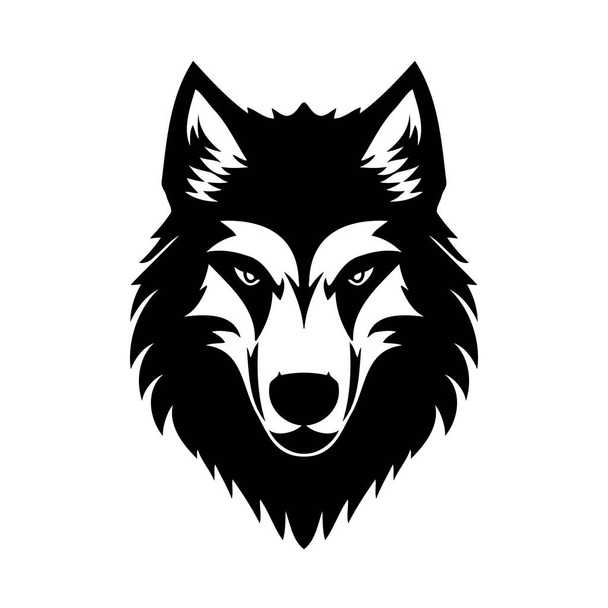 Wolf head black and white vector icon. Template for logo, emblem or badge design - Vektör, Görsel