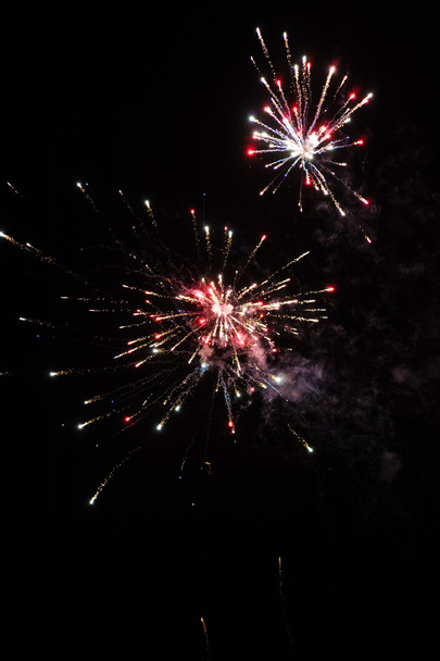 Buntes Feuerwerk vor dunklem Himmel - Foto, Bild