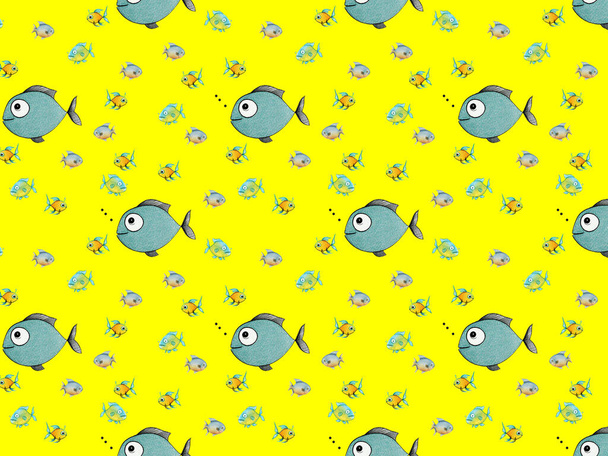 seamless pattern. Set with fish. Sea and river fish. Horizontal image. - Foto, afbeelding