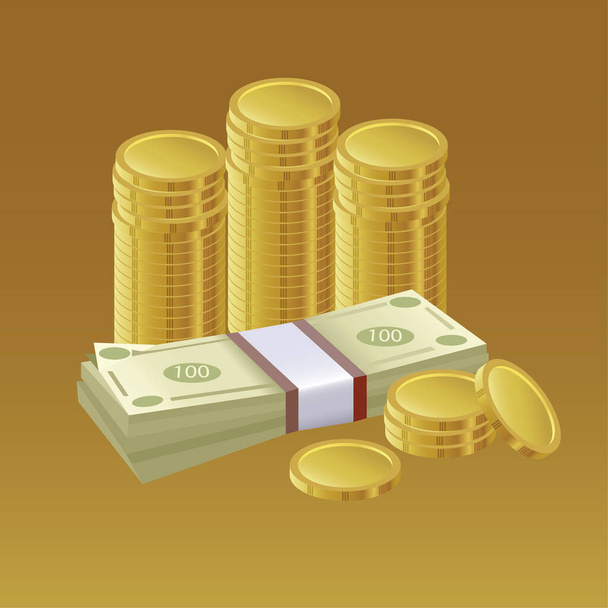 money concept. gold coin, money and coins. 3 d illustration - Vector, afbeelding
