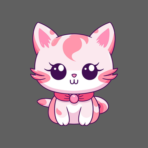 Cute Pink Kitten Kawaii, Hand Drawn Cat Illustration - Vecteur, image