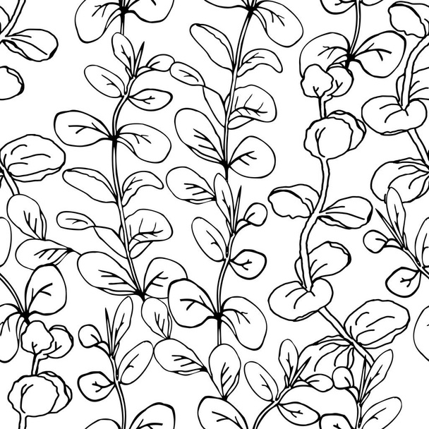 Eucalyptus leaves seamless pattern for surface design, for textile paper or wallpaper, vector background with vertical eucalyptus twigs. - Vecteur, image
