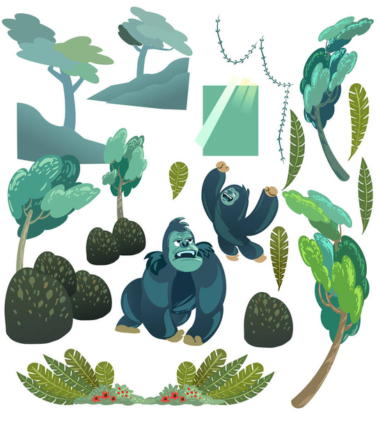 Gorila na floresta único objeto no vetor - Vetor, Imagem