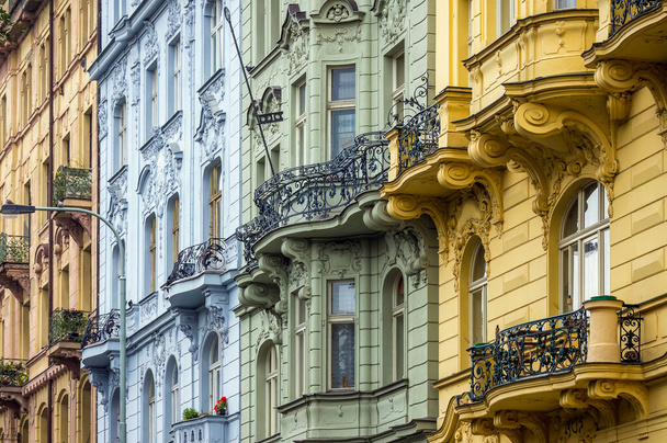 Yksityiskohdat barokki julkisivut rakennuksista vanhassa kaupungissa Prahassa, Tsekin tasavalta - Valokuva, kuva