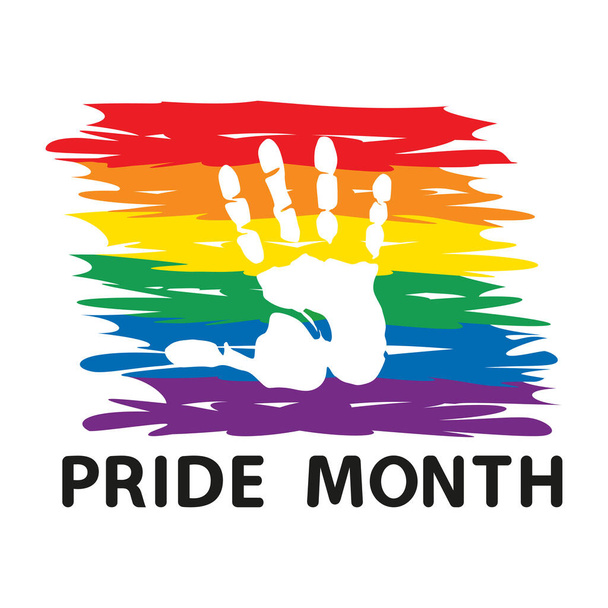 Human Hand Print on LGBT Rainbow Flagon on White Background. Illustration, Poster, Vector , Tshirt, Background or wallpaper. - Vetor, Imagem