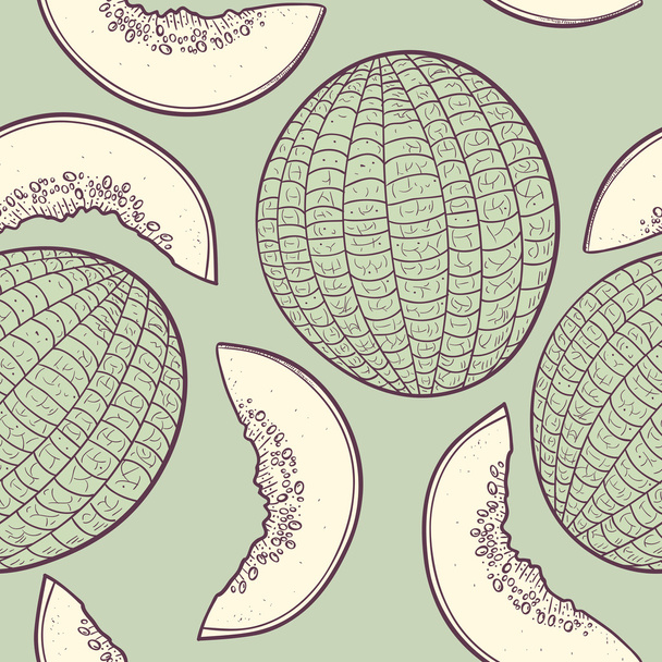Outline stylized seamless pattern with melon - Vetor, Imagem