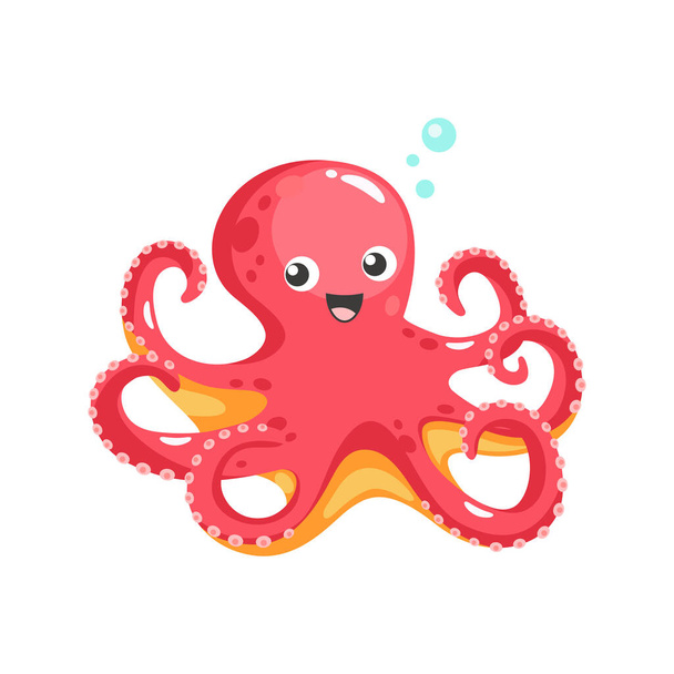 Cute red octopus. Vector illustration - Вектор,изображение