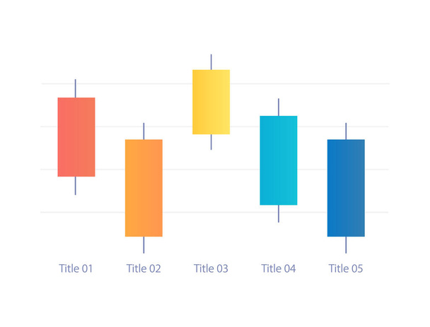 Candlestick infographic chart design template with five categories. Price analytics. Editable infochart with vertical bar graphs. Visual data presentation. Myriad Pro-Bold, Regular fonts used - Vektör, Görsel