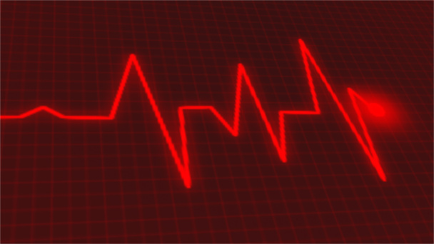 Monitoreo electrocardiográfico en caso de emergencia. Latido en luz roja neón. El latido del corazón. Ilustración de un electrocardiograma con latidos rojos del neón. - Foto, Imagen