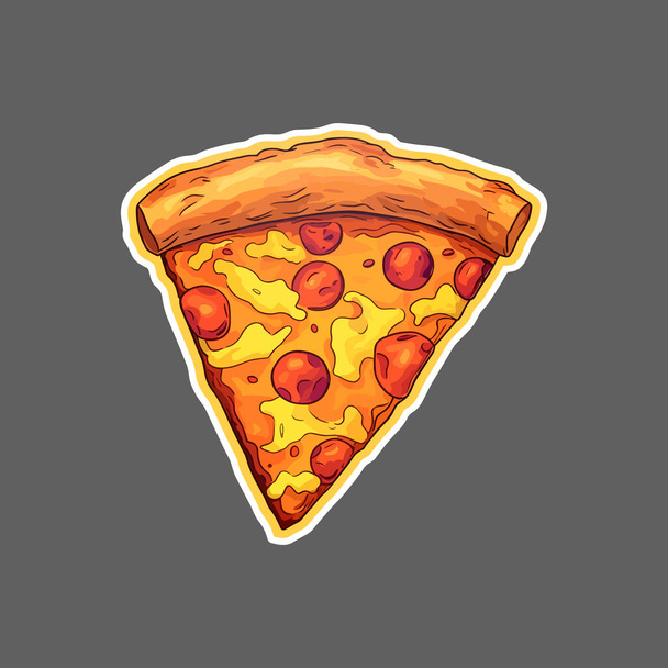 Slice pizza sticker on grey background - Vector, afbeelding