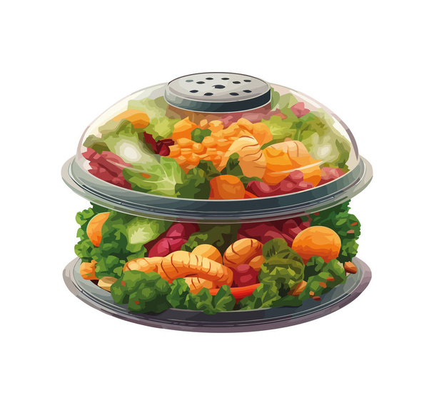 Verse salade kom met biologische ingrediënten icoon geïsoleerd - Vector, afbeelding